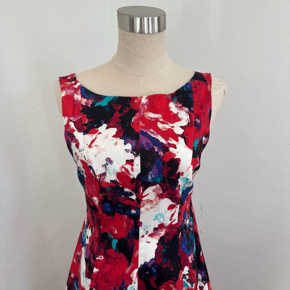 Maggy London Red and Blue Floral Midi Dress - Picture 7 of 9